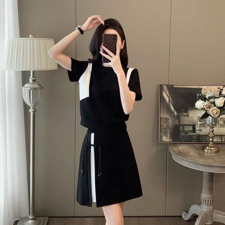 BY13159# 新中式休闲运动套装裙女夏新款时尚气质T恤半身裙两件套 服裝批發女裝批發服飾貨源