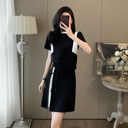 BY13159# 新中式休闲运动套装裙女夏新款时尚气质T恤半身裙两件套 服裝批發女裝批發服飾貨源