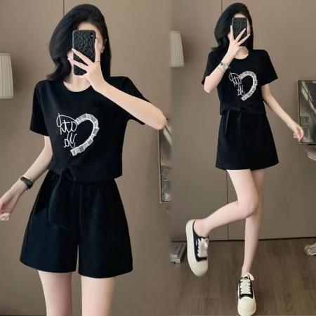 BY13162# 运动套装女夏季新款宽松遮肉休闲减龄炸街短袖短裤两件套 服裝批發女裝批發服飾貨源