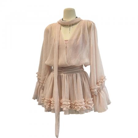 BY13164# 粉色雪纺连衣裙女海边丁达尔裙法式气质特别漂亮掐腰小裙子纯欲春 服裝批發女裝批發服飾貨源