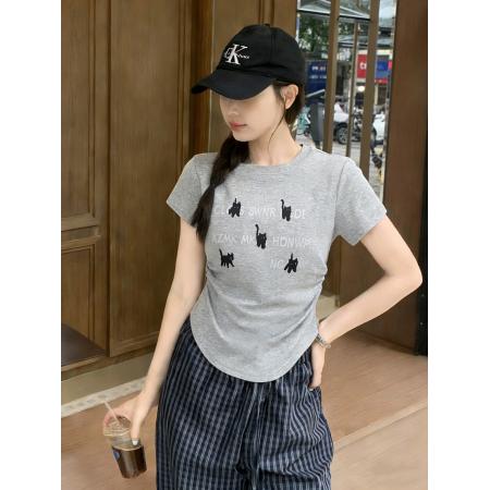 BY13169# 夏装新款胖MM修身显瘦简约风百搭短袖T恤上衣大码女装 服裝批發女裝批發服飾貨源