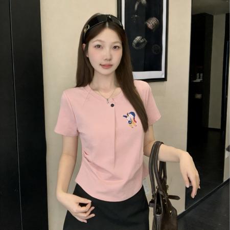 BY13170# 夏装新款胖mm修身显瘦简约风百搭短袖T恤上衣大码女装 服裝批發女裝批發服飾貨源