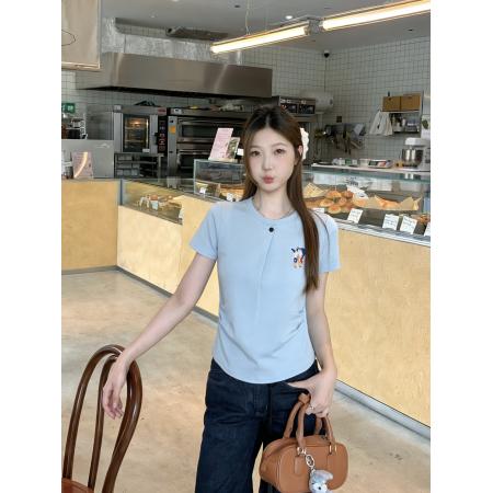 BY13170# 夏装新款胖mm修身显瘦简约风百搭短袖T恤上衣大码女装 服裝批發女裝批發服飾貨源