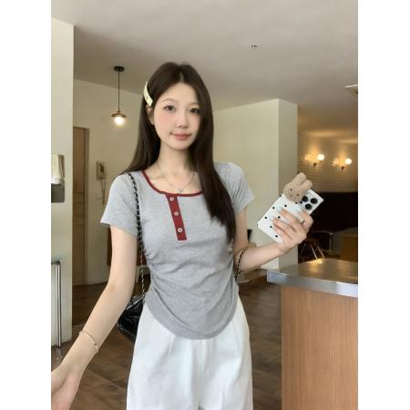 BY13171# 夏装新款不规则下摆美式复古辣妹BM风短袖T恤女上衣 服裝批發女裝批發服飾貨源