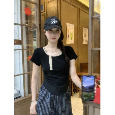 BY13171# 夏装新款不规则下摆美式复古辣妹BM风短袖T恤女上衣 服裝批發女裝批發服飾貨源