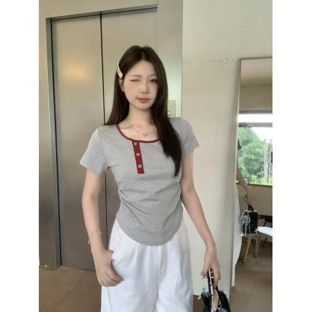 BY13171# 夏装新款不规则下摆美式复古辣妹BM风短袖T恤女上衣 服裝批發女裝批發服飾貨源