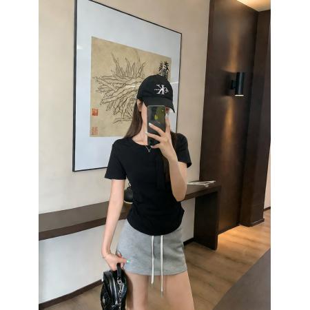 BY13173# 夏款大码女装设计感法式显瘦百搭蝴蝶结别致短袖上衣 服裝批發女裝批發服飾貨源