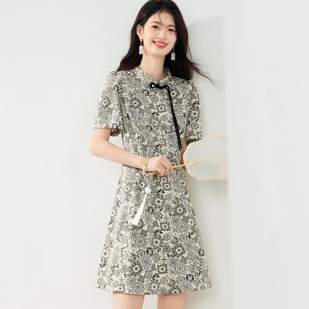 BY13175# 新中式连衣裙女夏季旗袍改良年轻款小个子国风A字连衣裙 服裝批發女裝批發服飾貨源