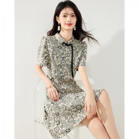 BY13175# 新中式连衣裙女夏季旗袍改良年轻款小个子国风A字连衣裙 服裝批發女裝批發服飾貨源