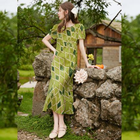 BY13178# 正肩无弹A字裙夏新款时尚气质圆领短袖长款女式连衣裙 服裝批發女裝批發服飾貨源