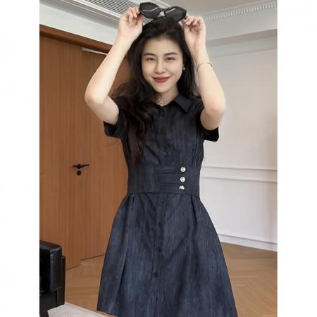 BY13183# 大码胖mm设计感可调节腰带连衣裙夏季新款收腰显瘦高级感短裙子女 服裝批發女裝批發服飾貨源