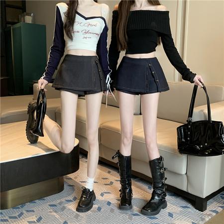 BY13184# 开叉西装半身裙女春夏款短裤显瘦A字裙裤甜酷辣妹短裙裤 服裝批發女裝批發服飾貨源
