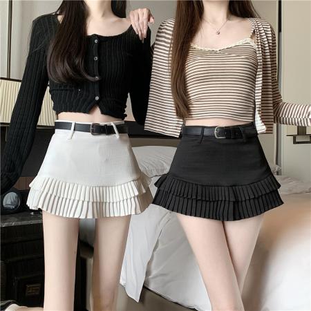 BY13188# 春夏季高腰双层荷叶边半身裙显腿长a字短裙休闲蛋糕裙子 服裝批發女裝批發服飾貨源