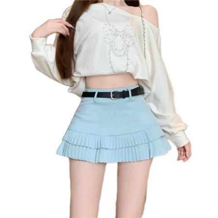 BY13188# 春夏季高腰双层荷叶边半身裙显腿长a字短裙休闲蛋糕裙子 服裝批發女裝批發服飾貨源