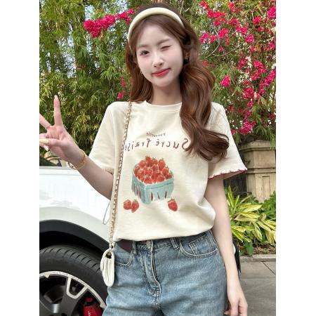 BY13190# 字母印花撞色短袖T恤女夏季新款宽松百搭上衣潮 服裝批發女裝批發服飾貨源