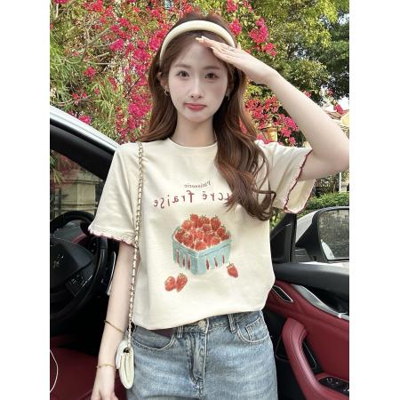 BY13190# 字母印花撞色短袖T恤女夏季新款宽松百搭上衣潮 服裝批發女裝批發服飾貨源