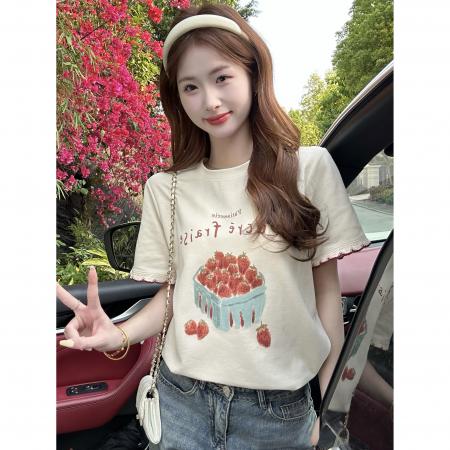 BY13190# 字母印花撞色短袖T恤女夏季新款宽松百搭上衣潮 服裝批發女裝批發服飾貨源