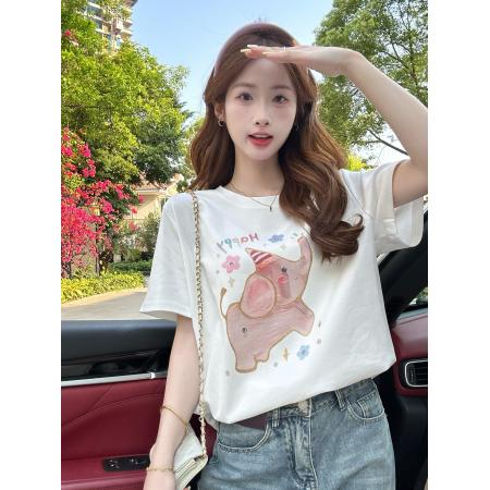 BY13193# 夏季新款韩版宽松百搭休闲卡通印花圆领短袖T恤上衣 服裝批發女裝批發服飾貨源