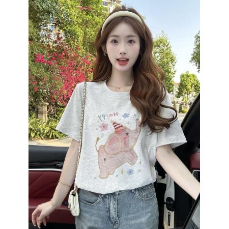 BY13193# 夏季新款韩版宽松百搭休闲卡通印花圆领短袖T恤上衣 服裝批發女裝批發服飾貨源