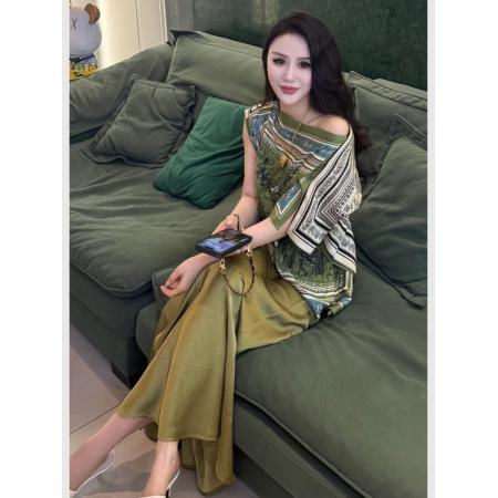 BY13194# 大方得体穿搭一整套减龄巨好看的绿色上衣夏季休闲套装女新款 服裝批發女裝批發服飾貨源