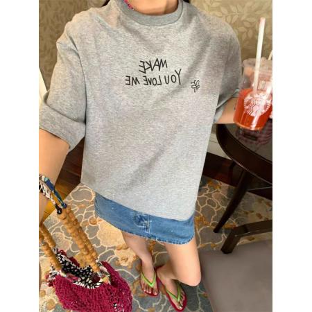 BY13198# 短袖t恤女夏季新款韩版宽松圆领休闲正肩印花上衣 服裝批發女裝批發服飾貨源