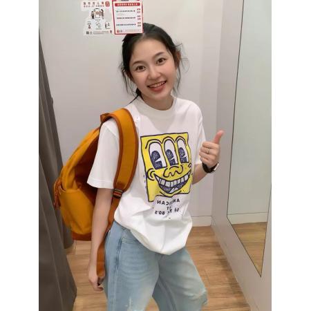 BY13199# 短袖t恤女夏季新款韩版宽松圆领休闲正肩印花上衣 服裝批發女裝批發服飾貨源