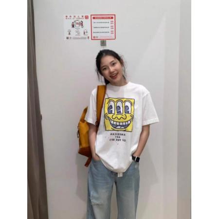 BY13199# 短袖t恤女夏季新款韩版宽松圆领休闲正肩印花上衣 服裝批發女裝批發服飾貨源