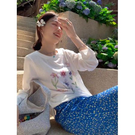 BY13200# 防晒罩衫女薄款夏日印花宽松长袖t恤上衣 服裝批發女裝批發服飾貨源