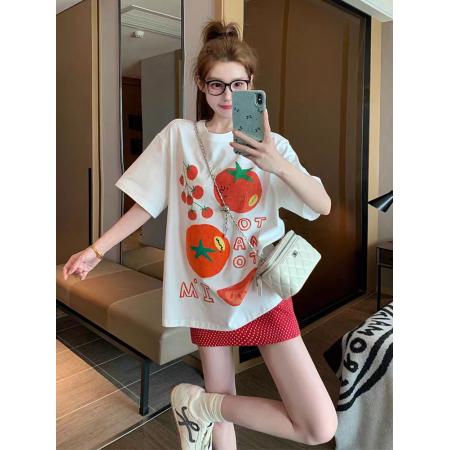 BY13206# 短袖t恤女小众设计感夏季新款圆领半袖美式宽松上衣 服裝批發女裝批發服飾貨源