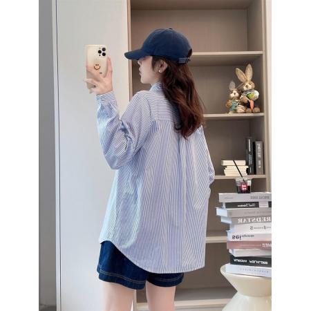 BY13207# 新款刺绣兔子针织口袋饰棉质衬衫翻领彩扣长袖宽松衬衫 服裝批發女裝批發服飾貨源