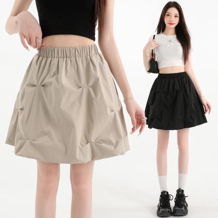 BY13217# 褶皱花苞半身裙夏季新款小个子高腰显瘦宽松a字蓬蓬短裙 服裝批發女裝批發服飾貨源