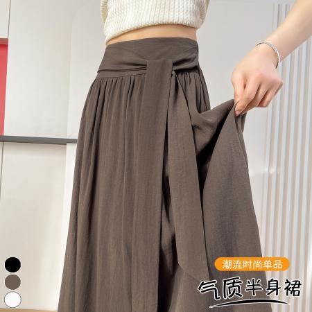 BY13218# 春夏新款松弛感系带半身裙慵懒风高腰气质大摆裙A字长裙 服裝批發女裝批發服飾貨源