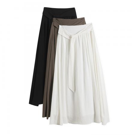 BY13218# 春夏新款松弛感系带半身裙慵懒风高腰气质大摆裙A字长裙 服裝批發女裝批發服飾貨源