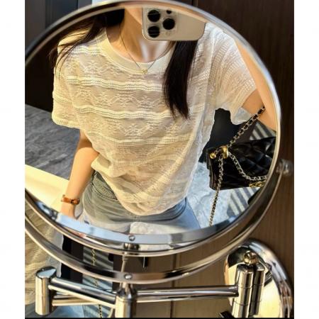 BY13222# 提花刺绣针织短袖t恤女夏季气质上衣设计感小众 服裝批發女裝批發服飾貨源