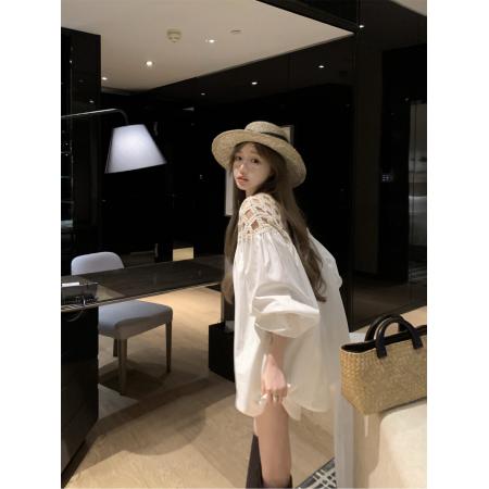 BY13223# 编织水溶绣领复古荷叶边衬衫女+亚麻短裤套装 服裝批發女裝批發服飾貨源