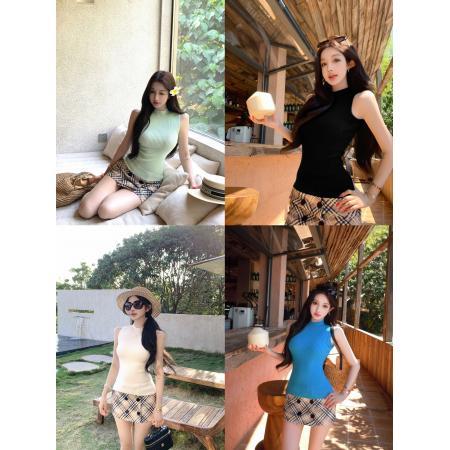 BY13227# 时髦气质显瘦修身百搭圆领背心+法式时尚百搭修身半身裙 服裝批發女裝批發服飾貨源