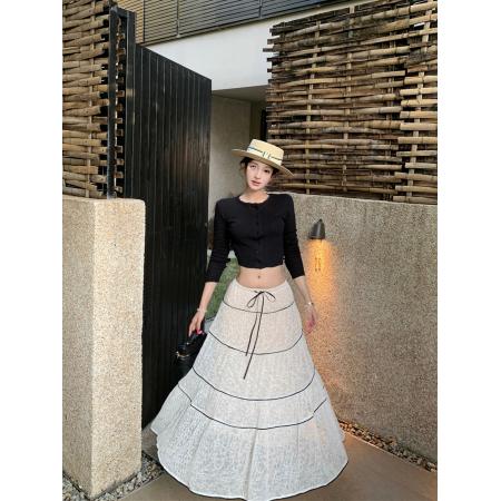 BY13230# 黑色长袖针织上衣女款重工绝美蕾丝半身裙套装 服裝批發女裝批發服飾貨源