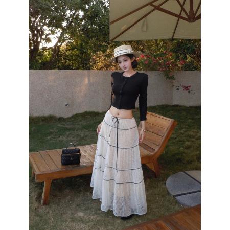 BY13230# 黑色长袖针织上衣女款重工绝美蕾丝半身裙套装 服裝批發女裝批發服飾貨源