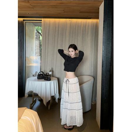 BY13230# 黑色长袖针织上衣女款重工绝美蕾丝半身裙套装 服裝批發女裝批發服飾貨源