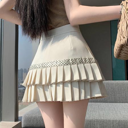 BY13233# 高腰百褶裙半身裙女夏荷叶边辣妹显瘦a字包臀防走光短裙 服裝批發女裝批發服飾貨源