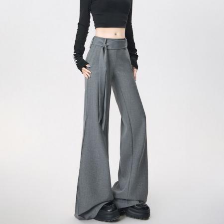 BY13240# 喇叭裤西装立体剪裁美式飘带垂感休闲裤女春夏宽松裤子 服裝批發女裝批發服飾貨源