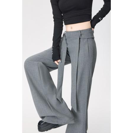 BY13240# 喇叭裤西装立体剪裁美式飘带垂感休闲裤女春夏宽松裤子 服裝批發女裝批發服飾貨源