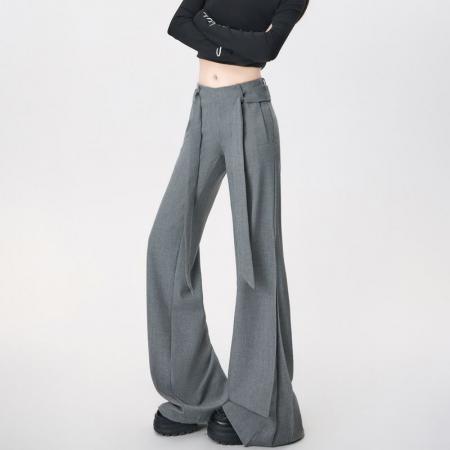 BY13240# 喇叭裤西装立体剪裁美式飘带垂感休闲裤女春夏宽松裤子 服裝批發女裝批發服飾貨源