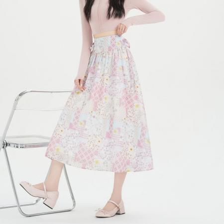 BY13241# 碎花半身裙中长款A子蝴蝶结裙子春夏新款伞裙韩版短裙女 服裝批發女裝批發服飾貨源