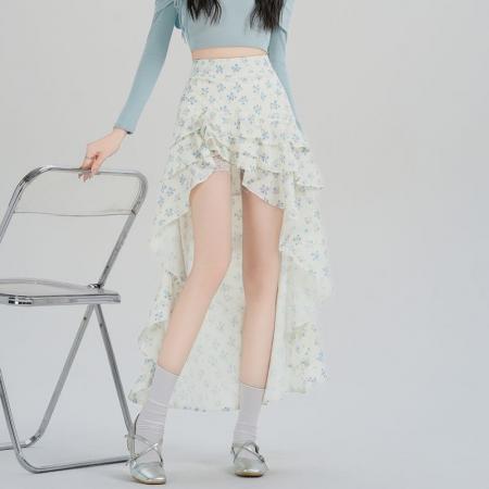 BY13242# 碎花裙半身裙荷叶边中长款裙子春夏季高腰显瘦A字裙两件套女 服裝批發女裝批發服飾貨源