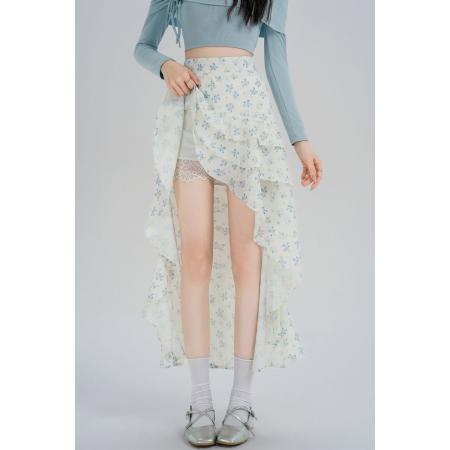 BY13242# 碎花裙半身裙荷叶边中长款裙子春夏季高腰显瘦A字裙两件套女 服裝批發女裝批發服飾貨源