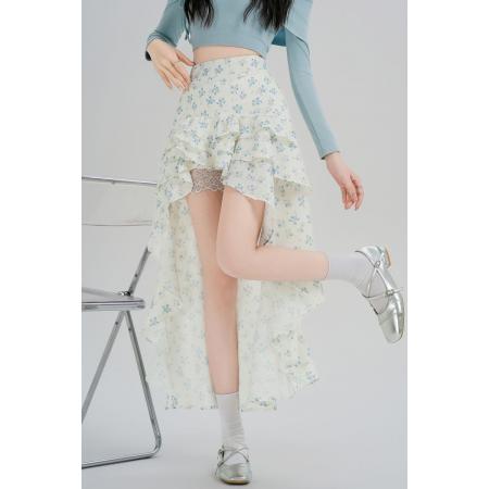 BY13242# 碎花裙半身裙荷叶边中长款裙子春夏季高腰显瘦A字裙两件套女 服裝批發女裝批發服飾貨源