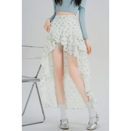 BY13242# 碎花裙半身裙荷叶边中长款裙子春夏季高腰显瘦A字裙两件套女 服裝批發女裝批發服飾貨源