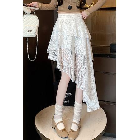BY13244# 春夏新款蛋糕裙半身裙蕾丝花纹韩版不规则辣妹风格裙子 服裝批發女裝批發服飾貨源