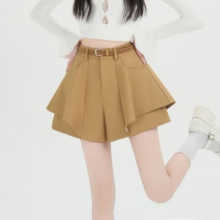 BY13246# 阔腿裤短裤女外穿A字荷叶边时尚春夏季新款高腰裤子 服裝批發女裝批發服飾貨源